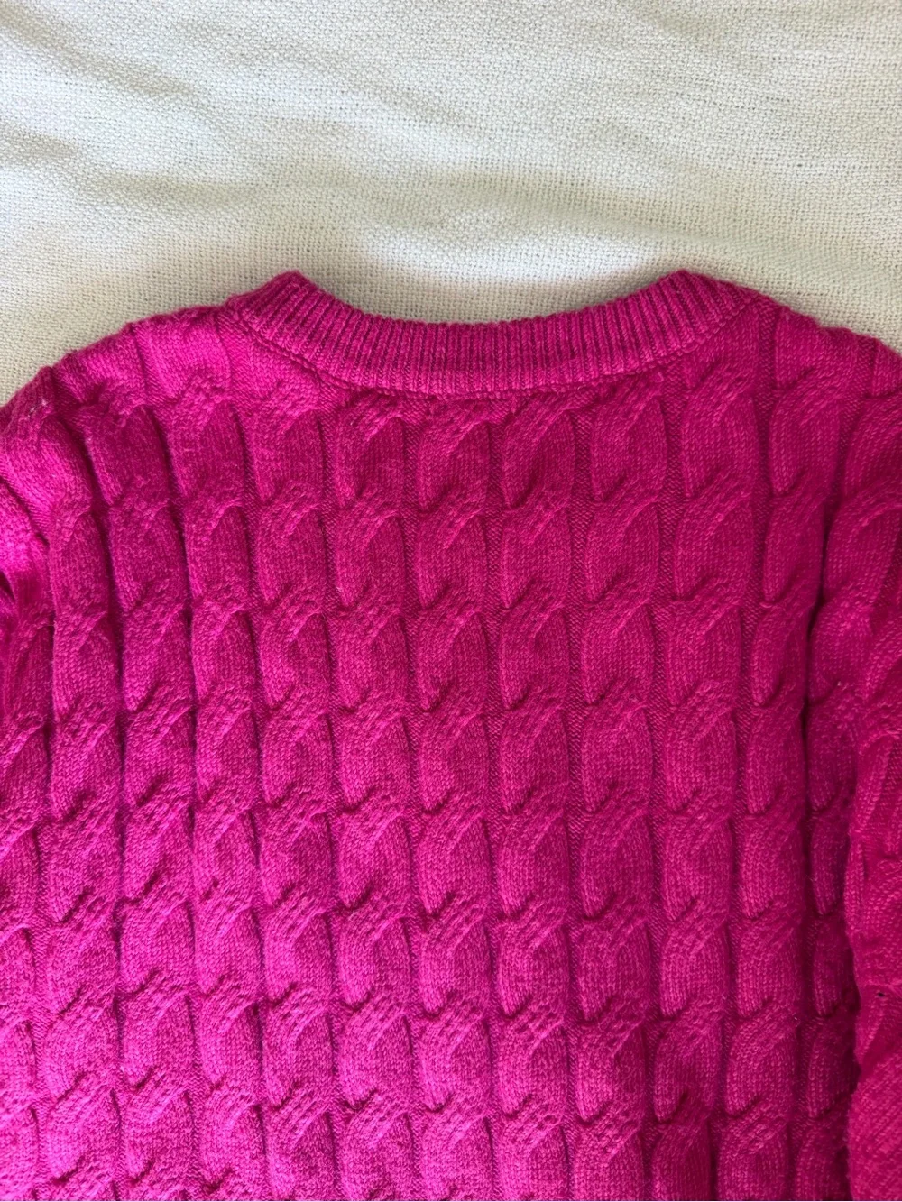 Michael Kors Fuchsia Cable-Knit Crew Sweater with Gold Shoulder Buttons